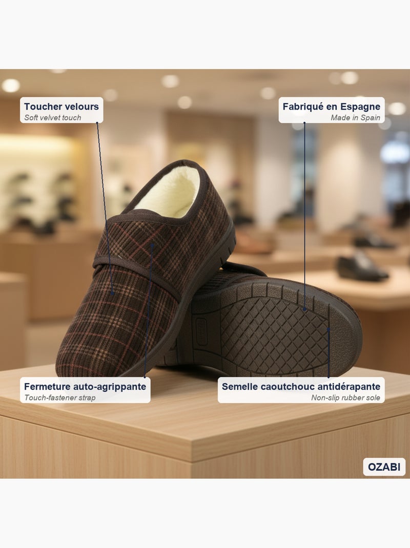 Pantofole uomo ozabi realizzate in spagna, chiusura velcro Marrone glacé - Kiabi