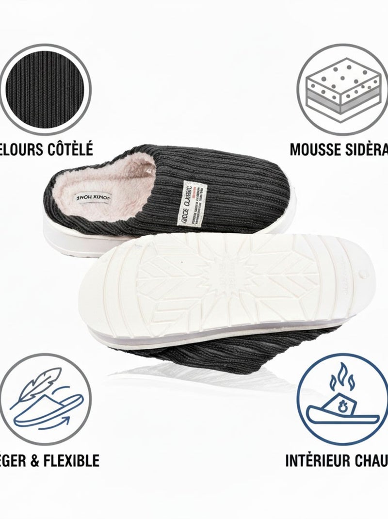 Pantofole uomo velluto a coste MU10122 Grigio antracite - Kiabi