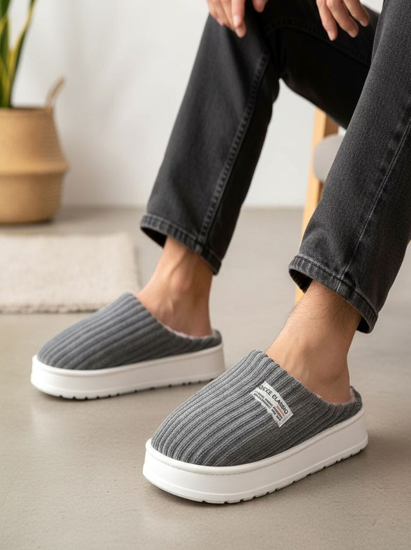 Pantofole uomo velluto a coste MU10122 Grigio - Kiabi