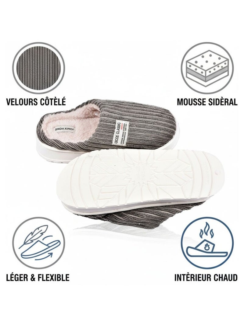 Pantofole uomo velluto a coste MU10122 Grigio - Kiabi