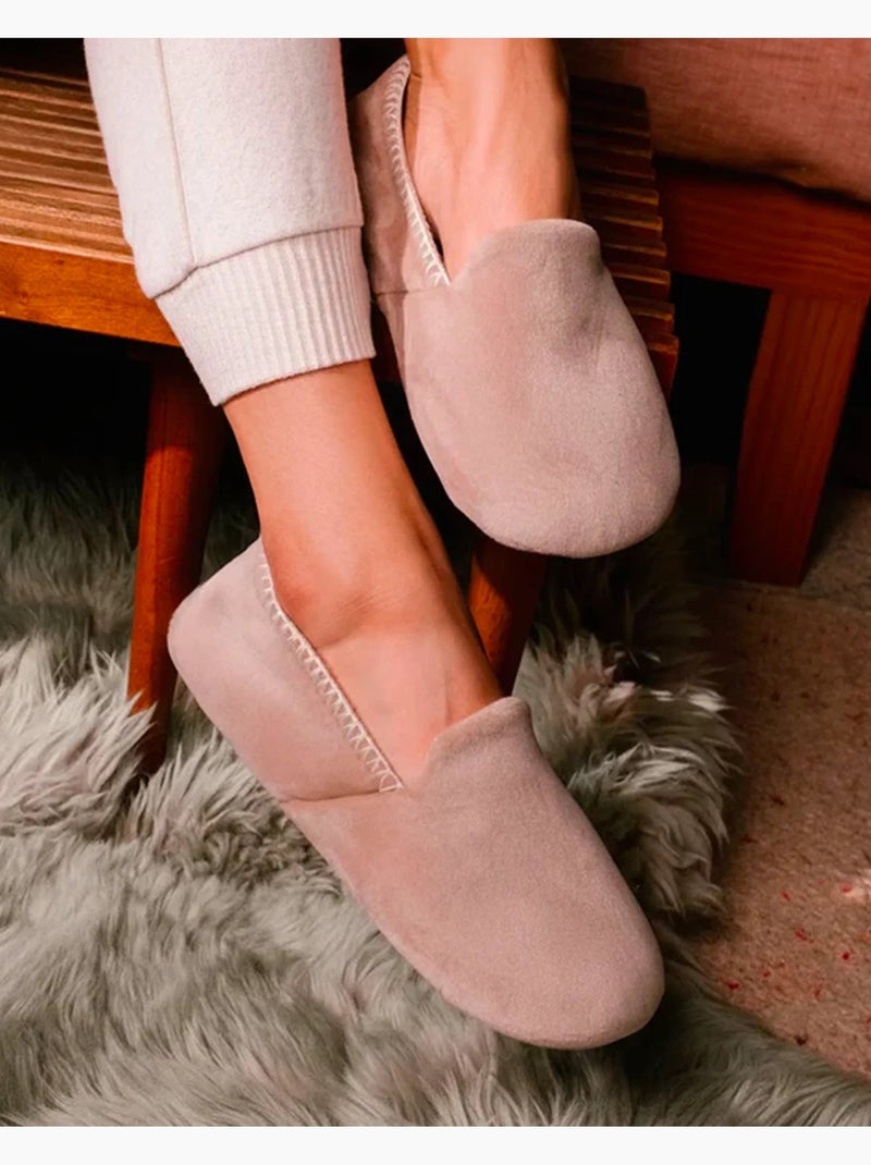 Pantofole  velluto, suola in gomma antiscivolo donna Beige - Kiabi