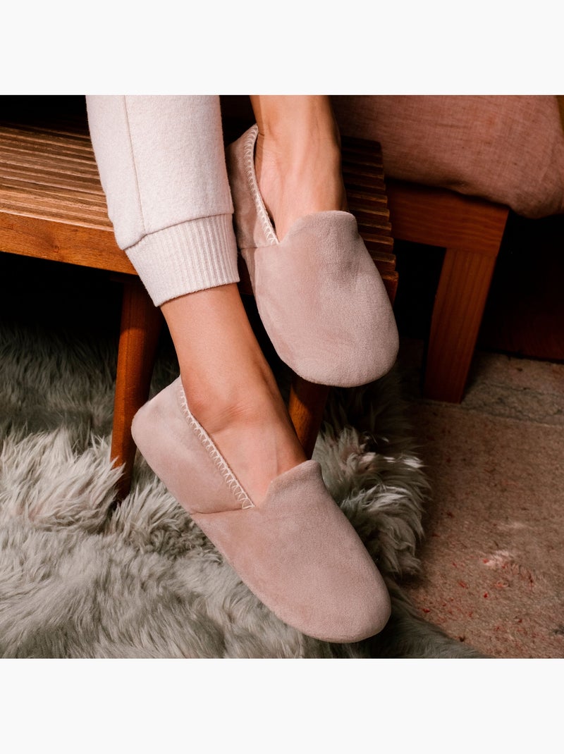 Pantofole  velluto, suola in gomma antiscivolo donna Isotoner Beige - Kiabi