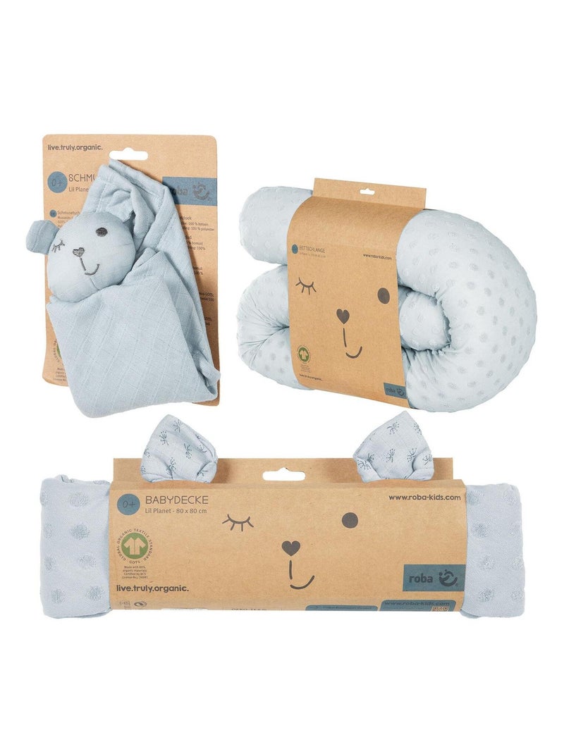 Paracolpi + copertina + doudou in cotone bio "Roba Lil Planet" Blu pastello - Kiabi