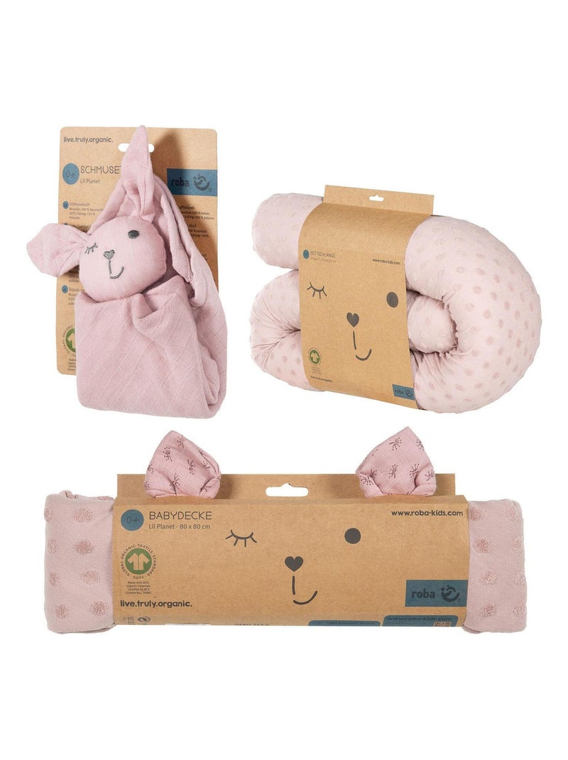 Paracolpi + copertina + doudou in cotone bio "Roba Lil Planet" Rosa pastello - Kiabi