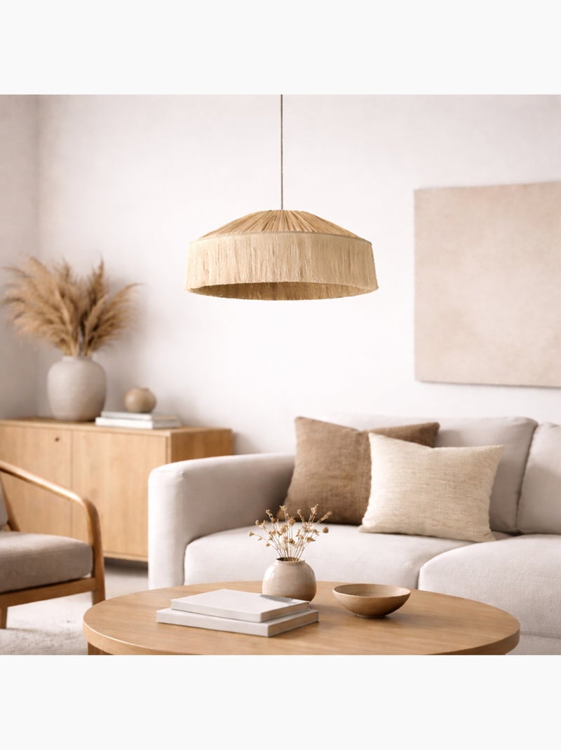 Paralume a sospensione in carta e frange in stile rafia Beige - Kiabi