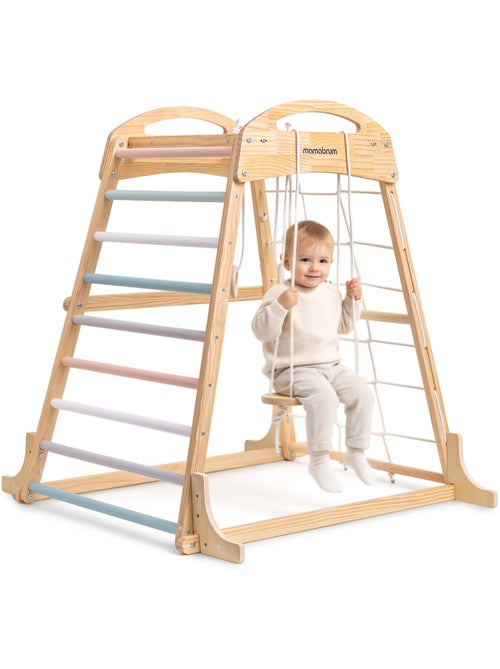 Parco giochi interno in legno con altalena, anelli ginnastica e rete – Mamabrum - Kiabi