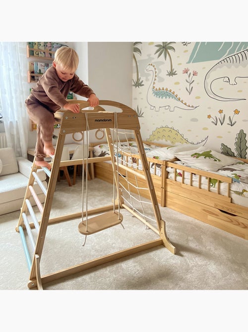 Parco giochi interno in legno con altalena, anelli ginnastica e rete – Mamabrum - Kiabi