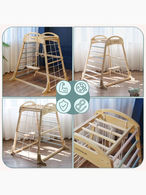 Parco giochi interno in legno con altalena, anelli ginnastica e rete – Mamabrum - Kiabi