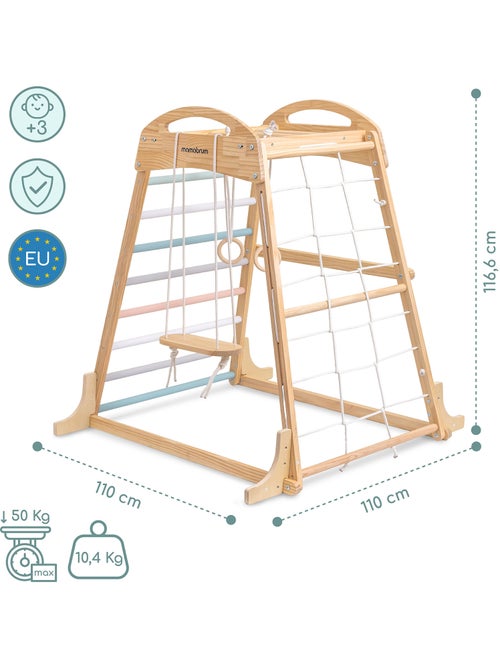 Parco giochi interno in legno con altalena, anelli ginnastica e rete – Mamabrum - Kiabi