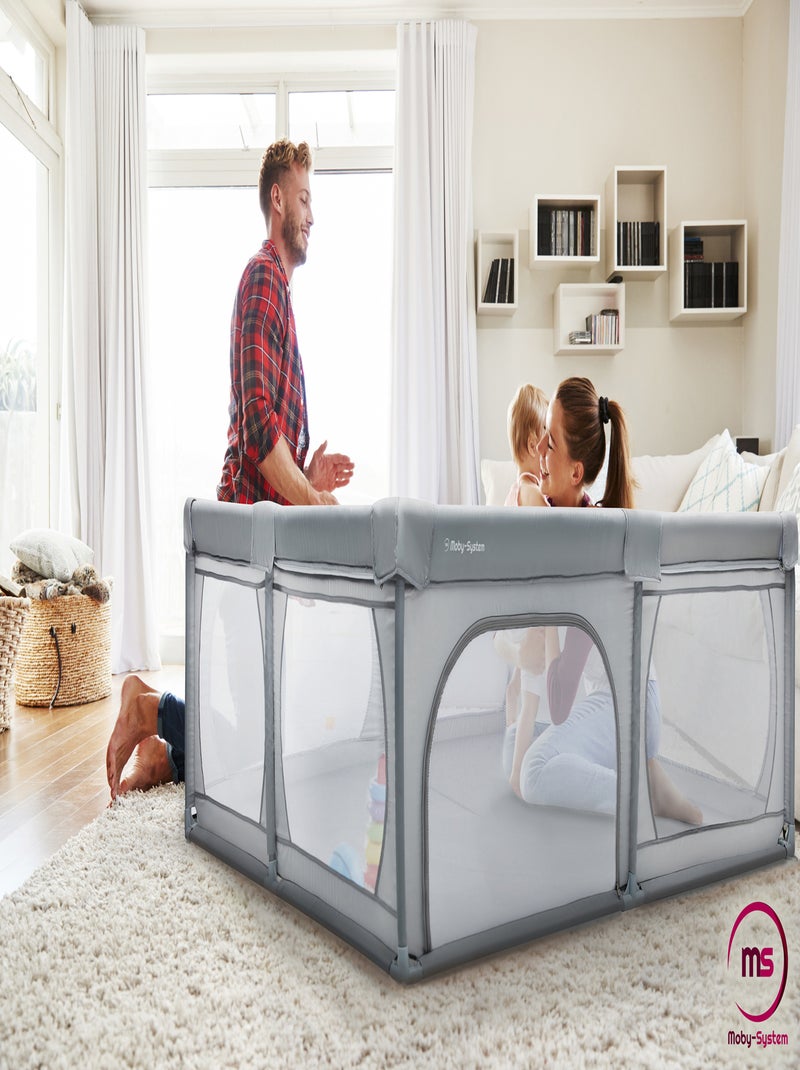 Parco giochi pieghevole XXL per bambini Moby-System con rete e borsa trasporto Grigio - Kiabi