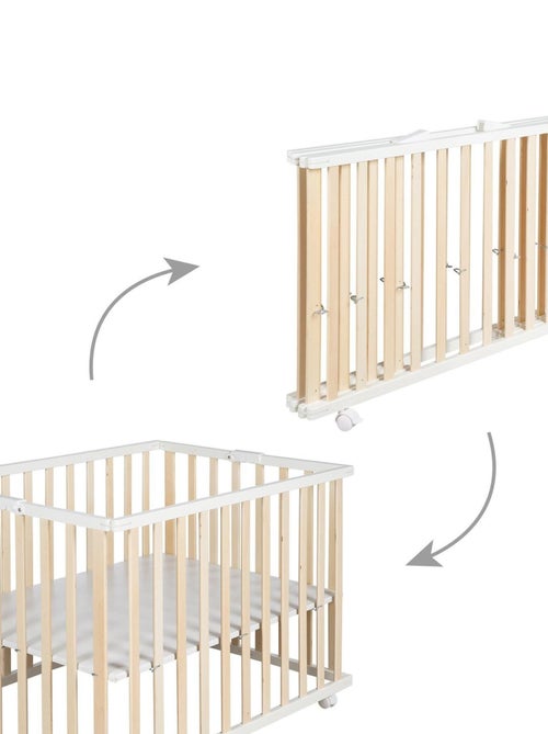 Parco pieghevole rettangolare in legno massello con ruote frenanti – ROBA - Kiabi Parco pieghevole rettangolare in legno massello con ruote frenanti – ROBA - Kiabi