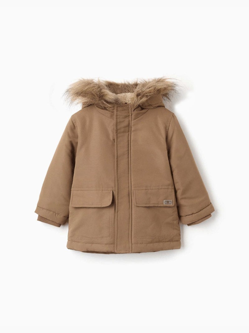 Parka con cappuccio con fodera in sherpa Grigio - Kiabi
