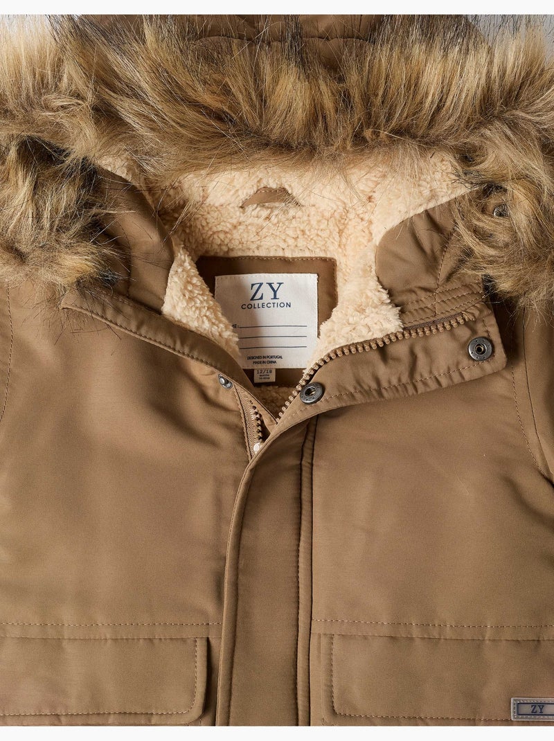 Parka con cappuccio con fodera in sherpa Grigio - Kiabi