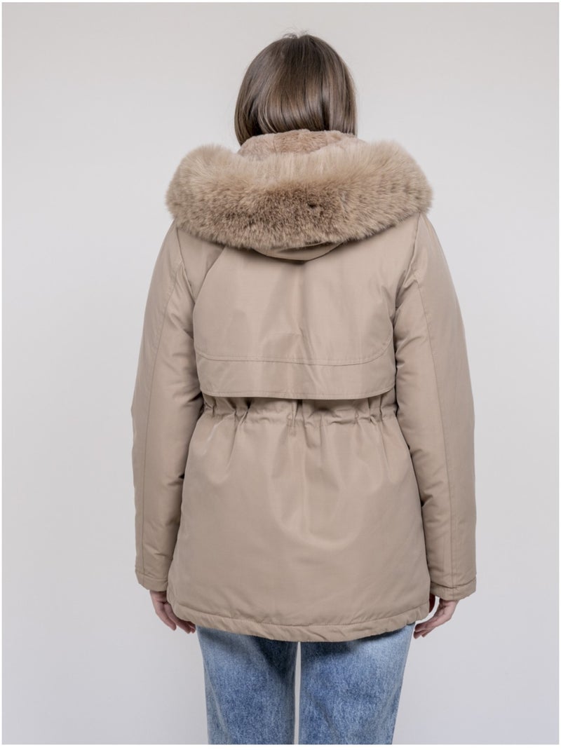 Parka con cappuccio e finta pelliccia USMAR Beige - Kiabi