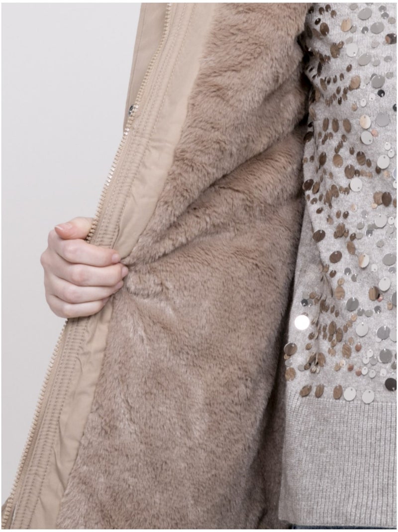 Parka con cappuccio e finta pelliccia USMAR Beige - Kiabi