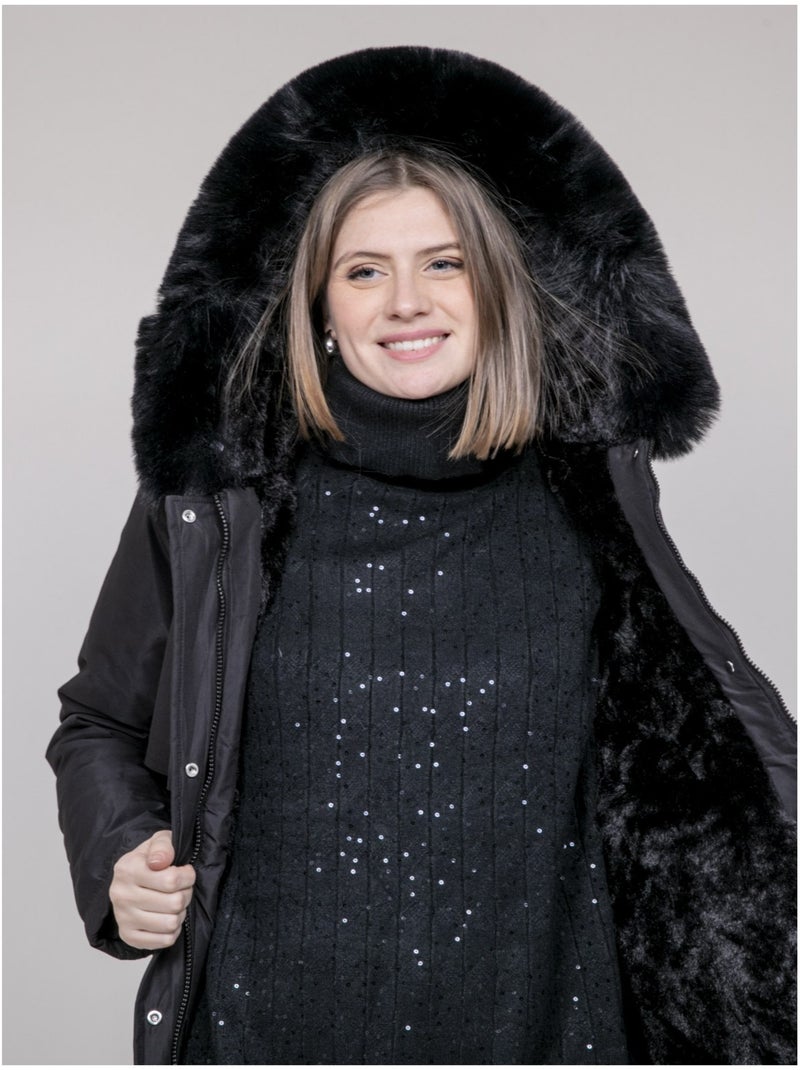 Parka con cappuccio e finta pelliccia USMAR Nero - Kiabi
