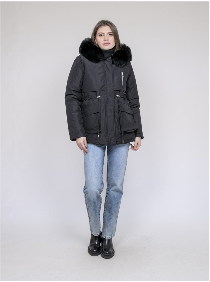 Parka con cappuccio e finta pelliccia USMAR Nero - Kiabi