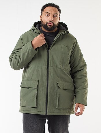 Parka con cappuccio e tasche applicate a doppia entrata foderate in pile