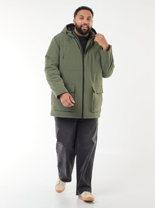 Parka con cappuccio e tasche applicate a doppia entrata foderate in pile - Kiabi