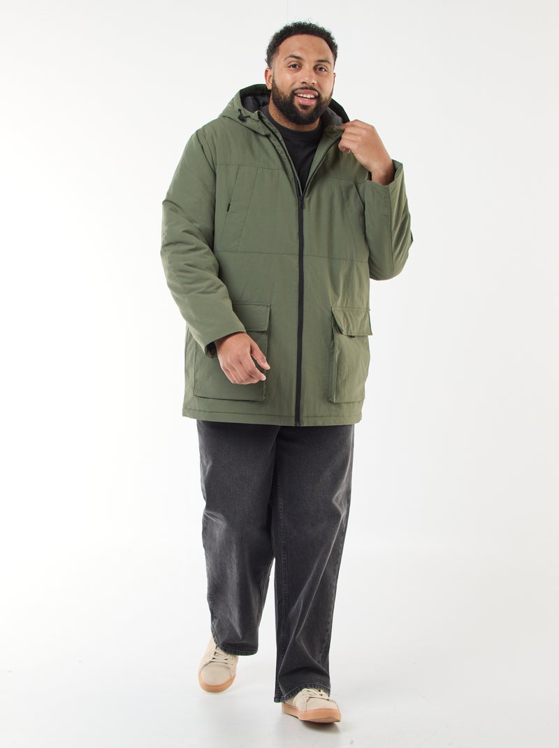 Parka con cappuccio e tasche applicate a doppia entrata foderate in pile Verde - Kiabi