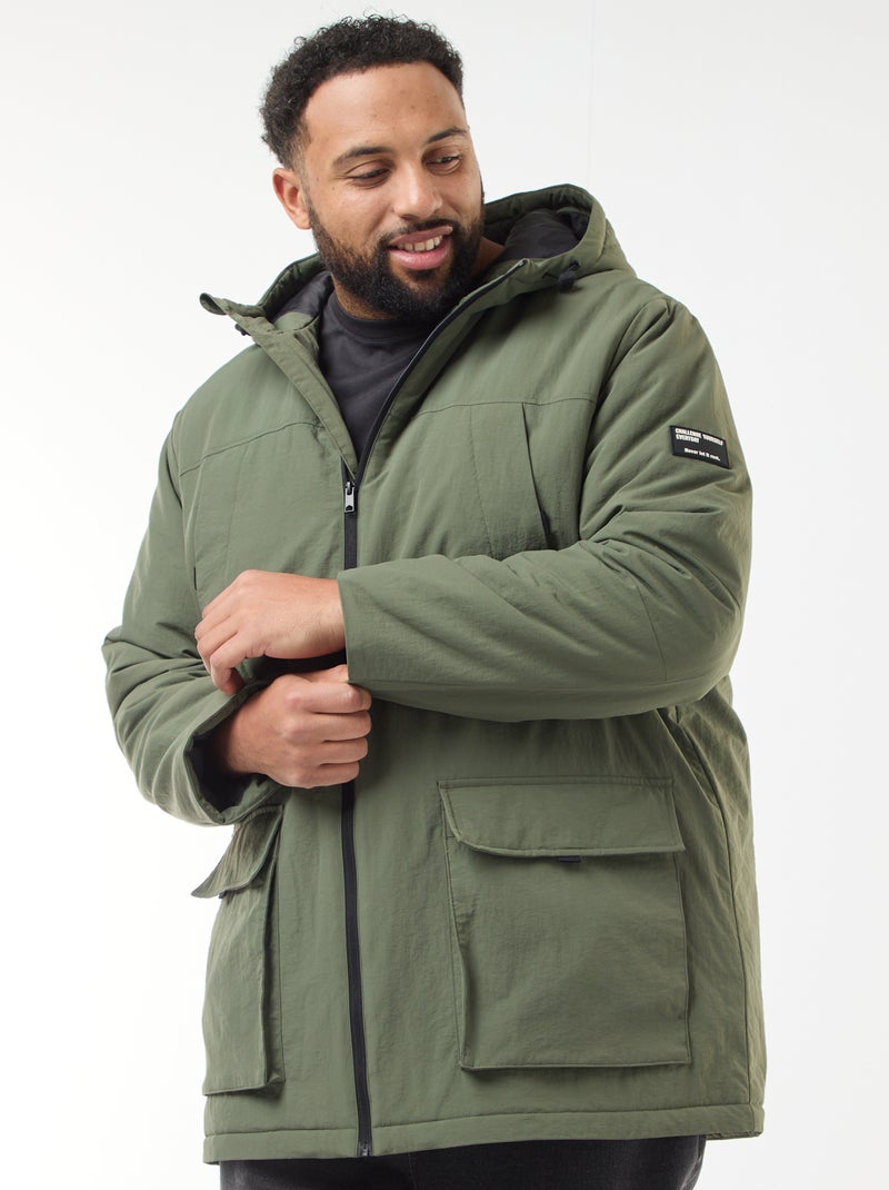 Parka con cappuccio e tasche applicate a doppia entrata foderate in pile Verde - Kiabi