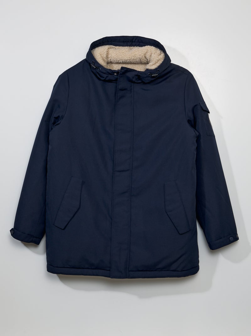 Parka con cappuccio foderato effetto montone BLU - Kiabi