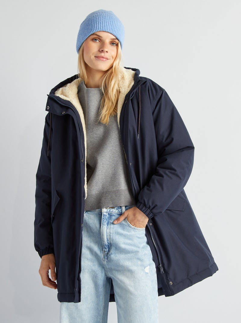 Parka con cappuccio foderato effetto montone BLU - Kiabi