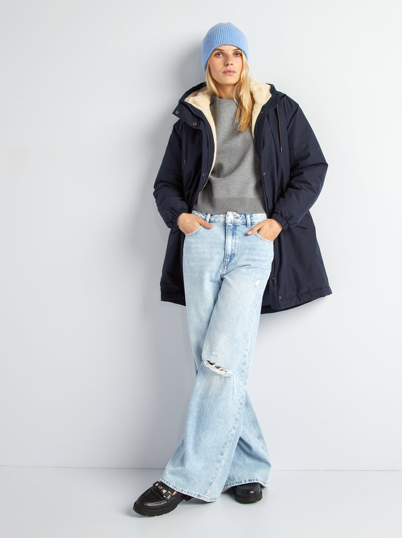 Parka con cappuccio foderato effetto montone BLU - Kiabi