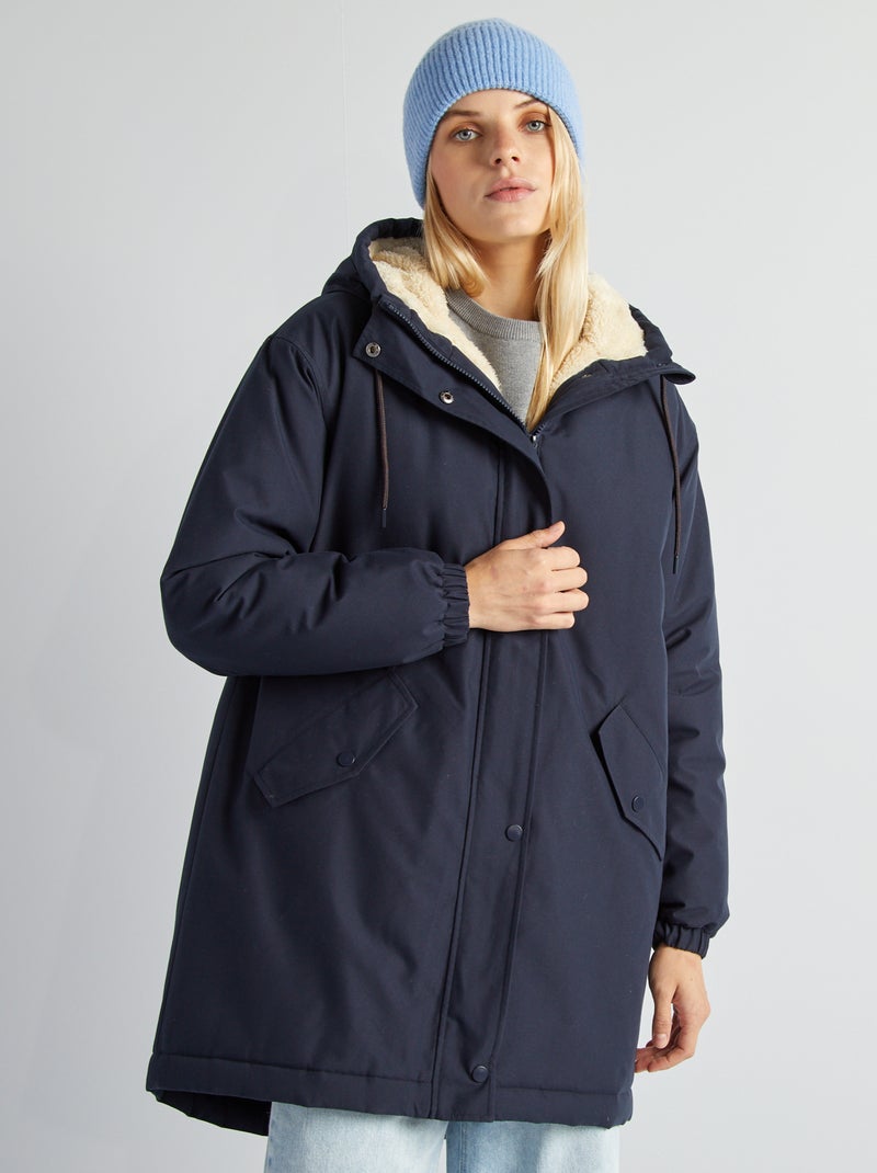 Parka con cappuccio foderato effetto montone BLU - Kiabi