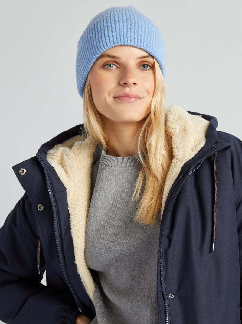 Parka con cappuccio foderato effetto montone BLU - Kiabi
