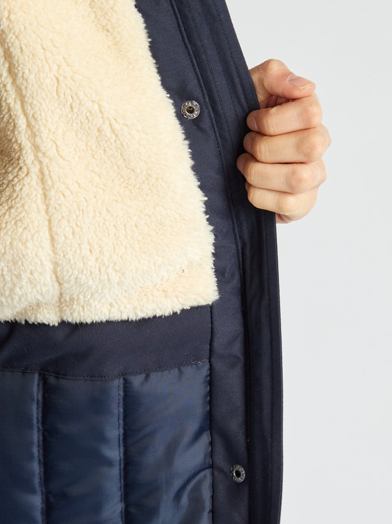 Parka con cappuccio foderato effetto montone BLU - Kiabi