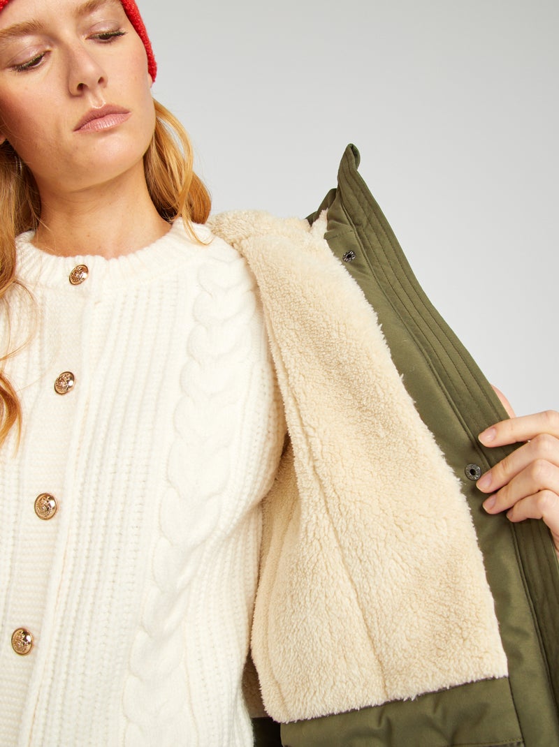 Parka con cappuccio foderato effetto montone KAKI - Kiabi