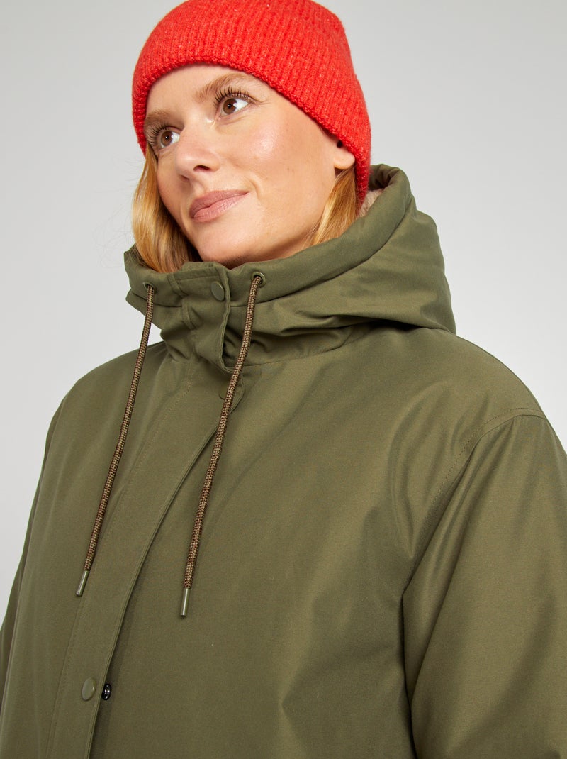 Parka con cappuccio foderato effetto montone KAKI - Kiabi