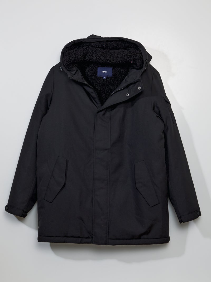 Parka con cappuccio foderato effetto montone nero - Kiabi