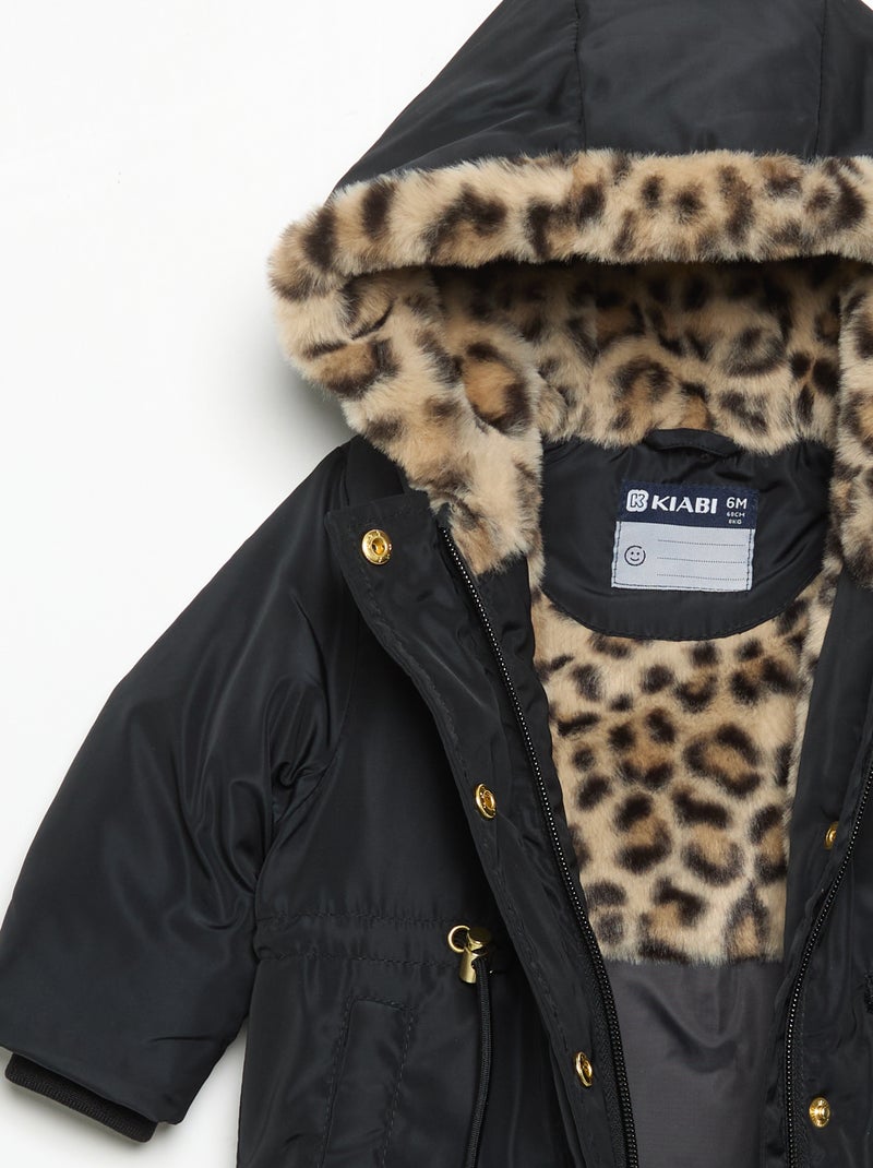 Parka con cappuccio foderato in pelliccia sintetica Nero - Kiabi