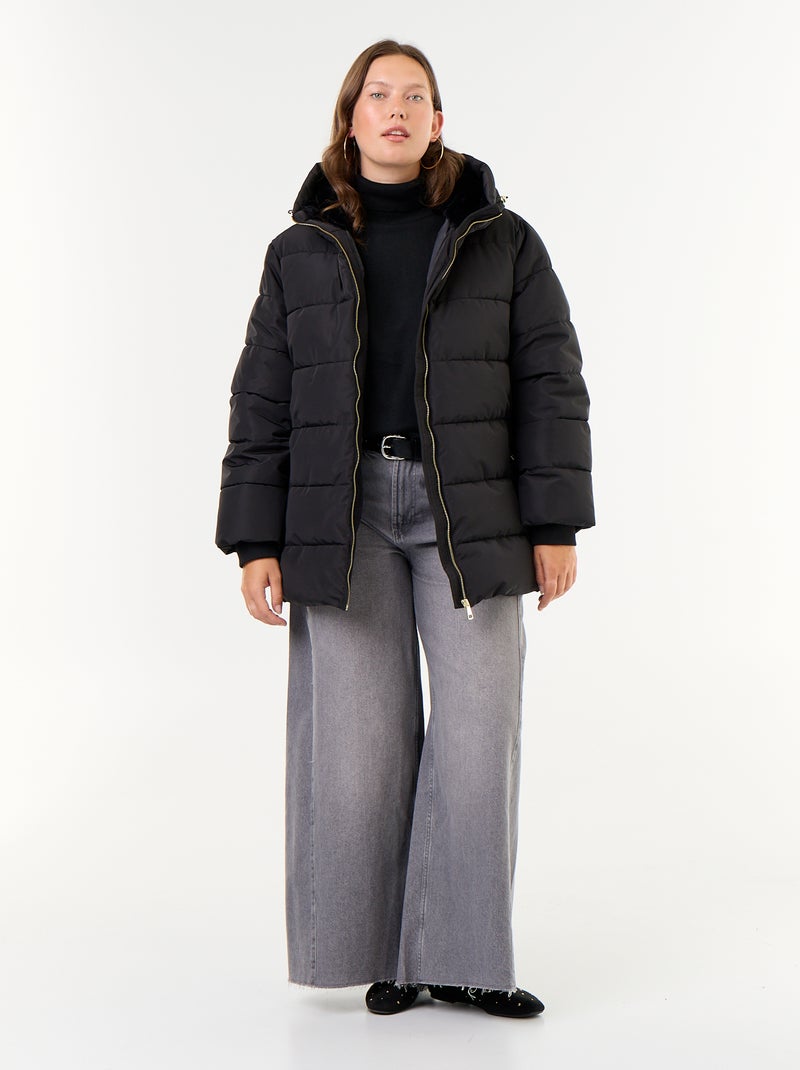 Parka con cappuccio foderato in pelliccia sintetica Nero - Kiabi