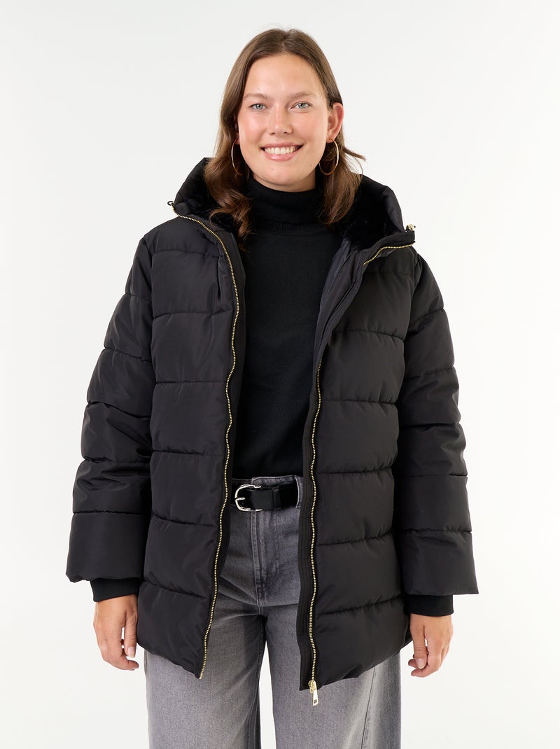Parka con cappuccio foderato in pelliccia sintetica Nero - Kiabi