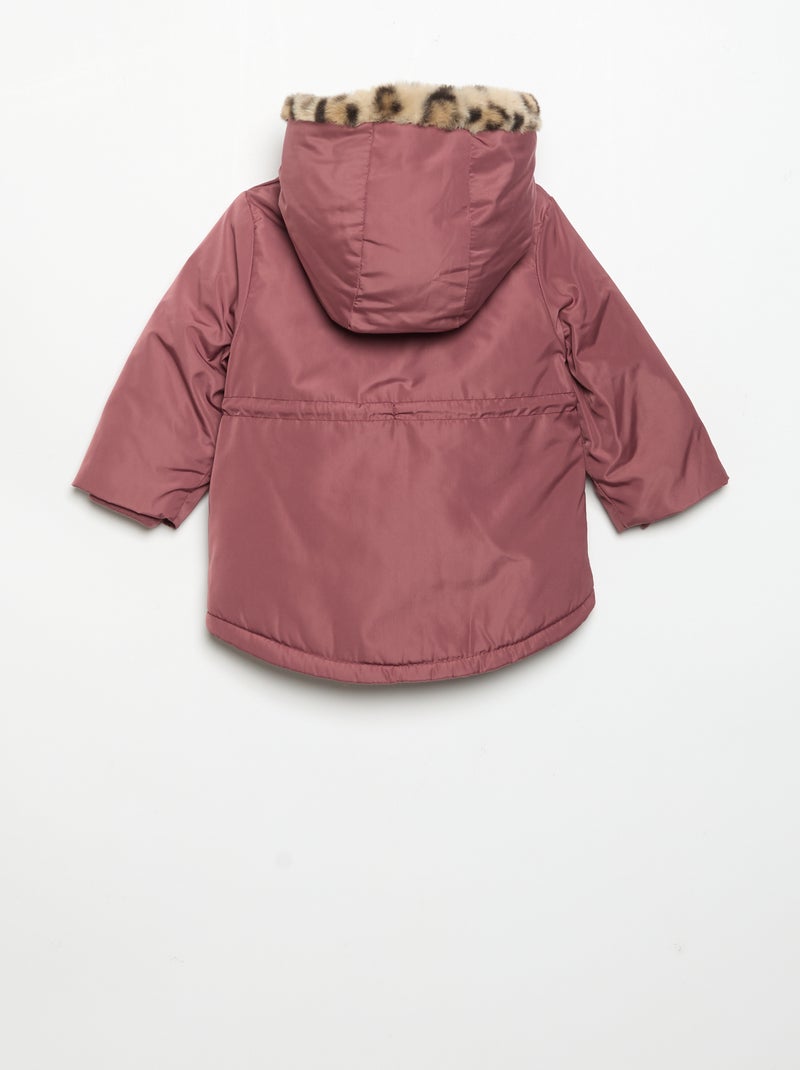 Parka con cappuccio foderato in pelliccia sintetica Rosa - Kiabi