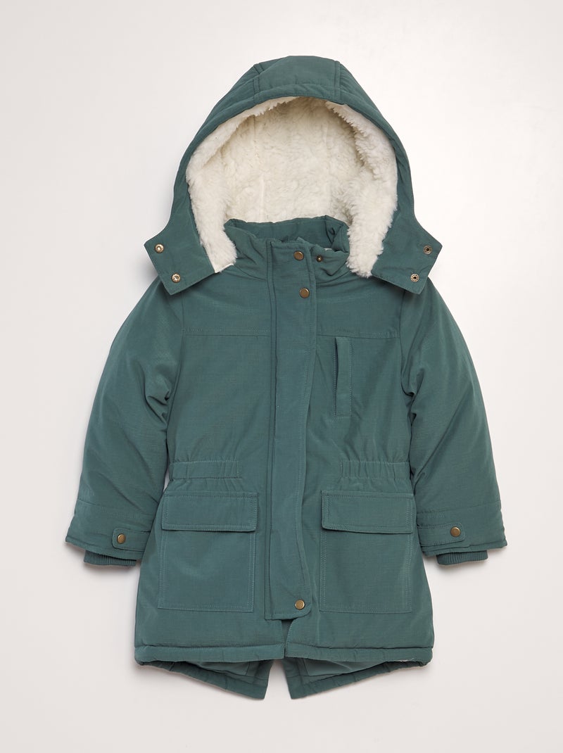 Parka con cappuccio in sherpa VERDE - Kiabi