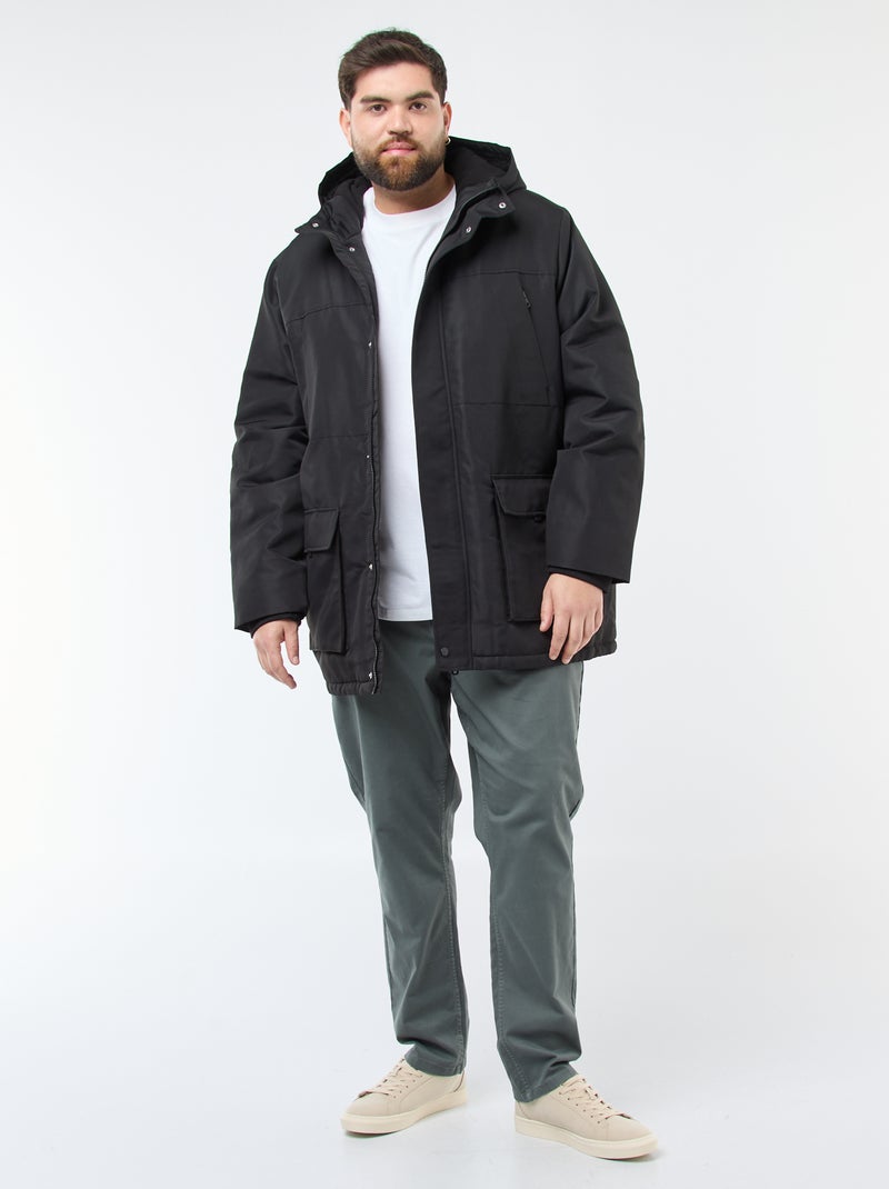 Parka con cappuccio tinta unita idrorepellente Nero - Kiabi