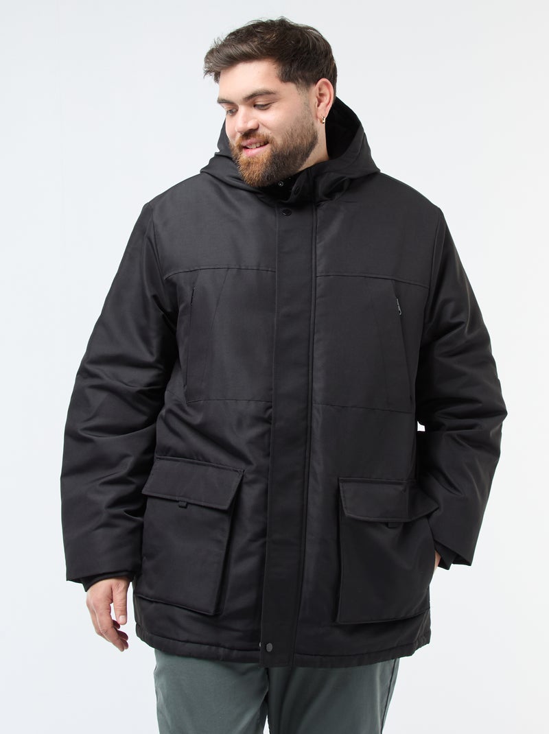 Parka con cappuccio tinta unita idrorepellente Nero - Kiabi