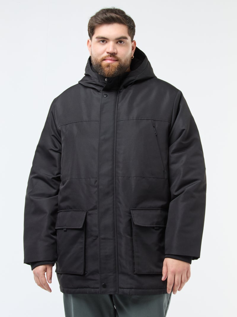 Parka con cappuccio tinta unita idrorepellente Nero - Kiabi