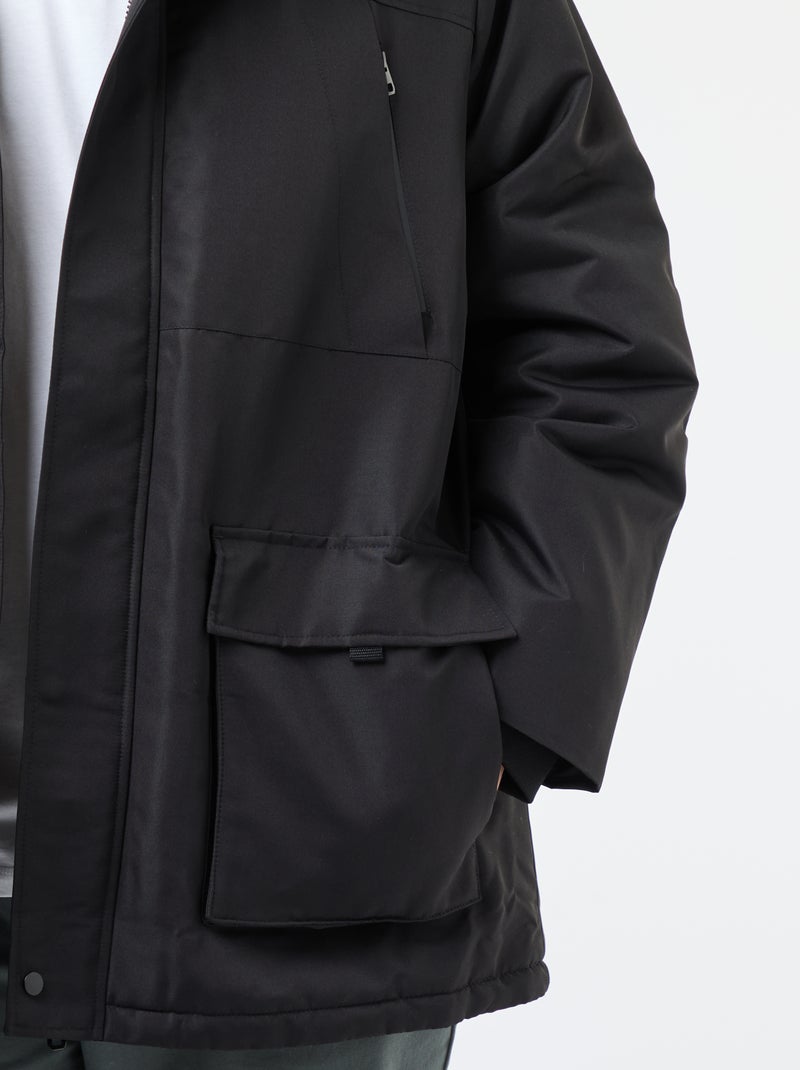 Parka con cappuccio tinta unita idrorepellente Nero - Kiabi