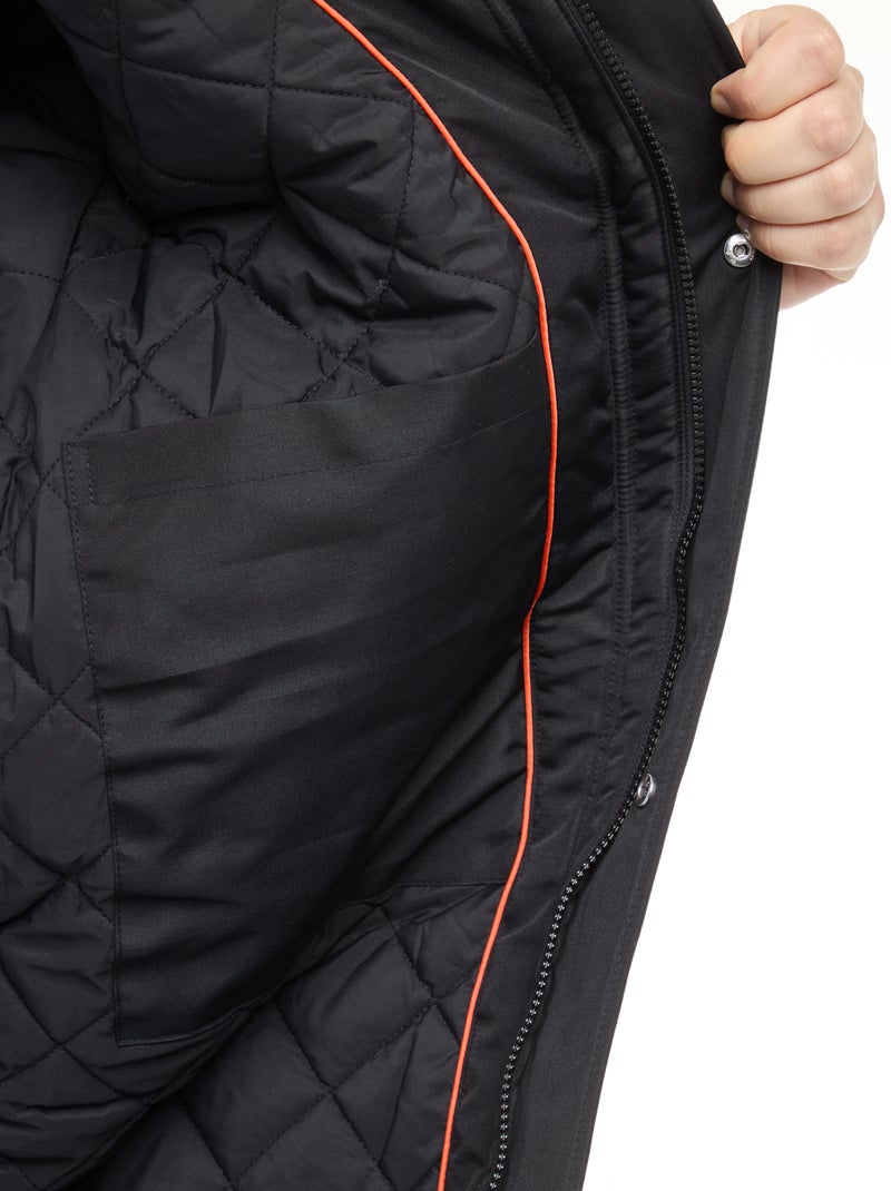 Parka con cappuccio tinta unita idrorepellente Nero - Kiabi