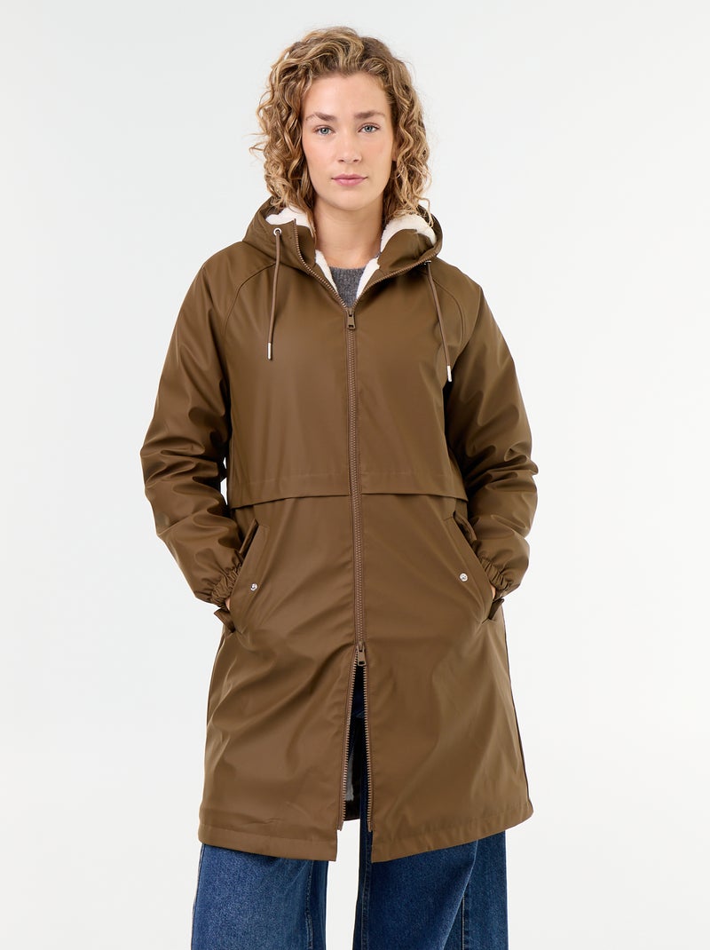 Parka dritto foderato in pelliccia sintetica Marrone - Kiabi