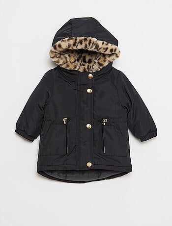 Parka foderato con cappuccio e finta pelliccia