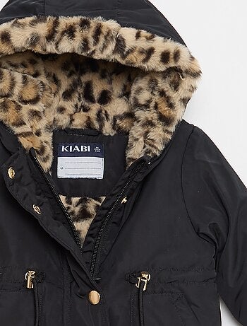 Parka foderato con cappuccio e finta pelliccia