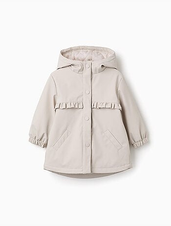 Parka imbottita con cappuccio e volant