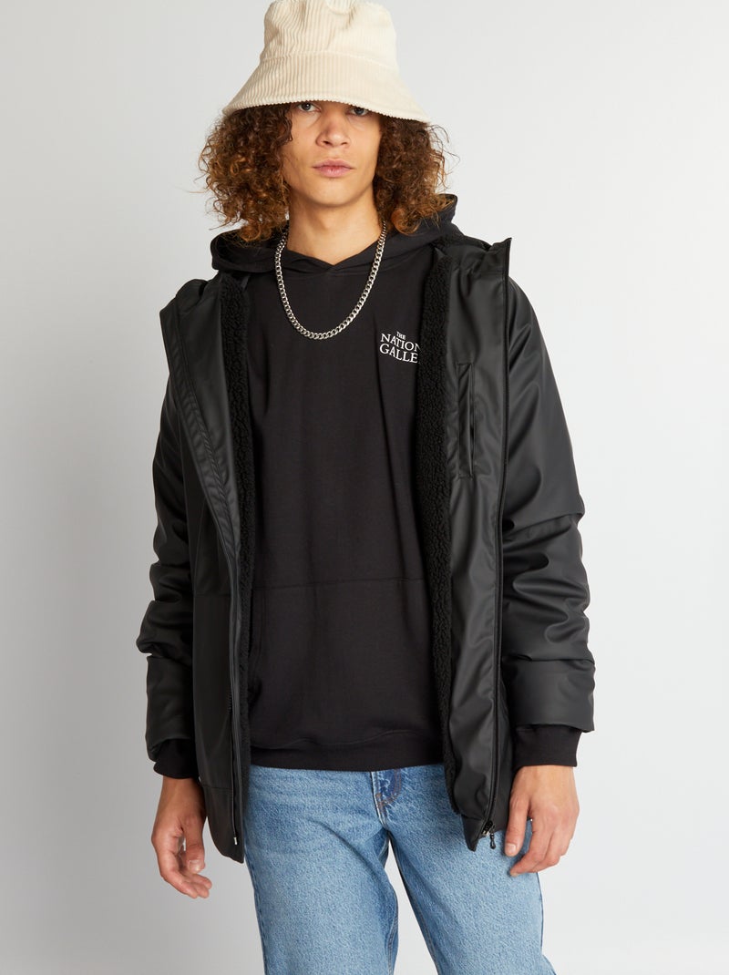 Parka impermeabile con imbottitura in sherpa nero - Kiabi