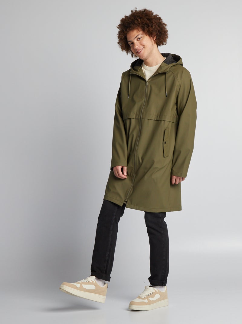 Parka impermeabile taglio lungo con cappuccio KAKI - Kiabi